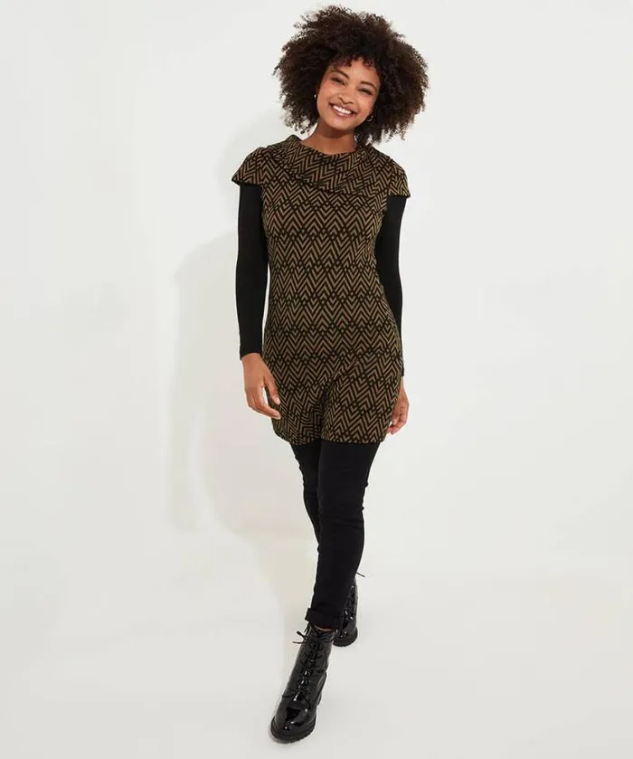 Joe Browns Tops Tunics and Blouses Women Geo Jacquard Layered Tunic Brown Joe Browns Tops Tunics and Blouses Women Geo Jacquard Layered Tunic Brown