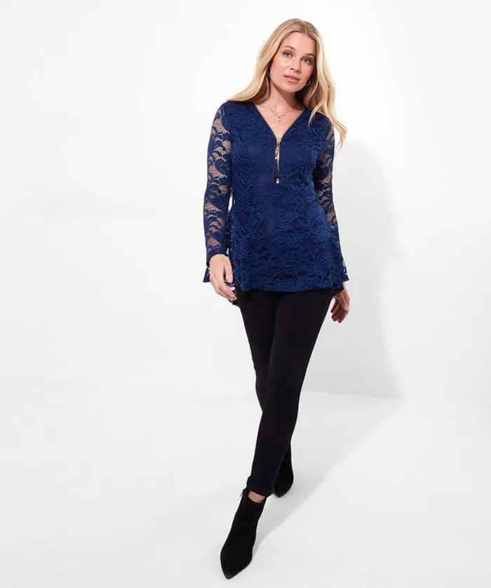 Joe Browns Tops Tunics and Blouses Women Loretta Lace Zip Top Teal Joe Browns Tops Tunics and Blouses Women Loretta Lace Zip Top Teal