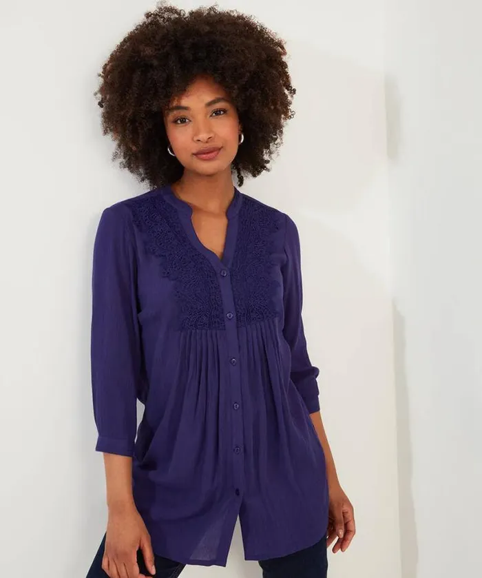 Joe Browns Tops Tunics and Blouses Women Lovely Lace Trim Blouse Deep Purple