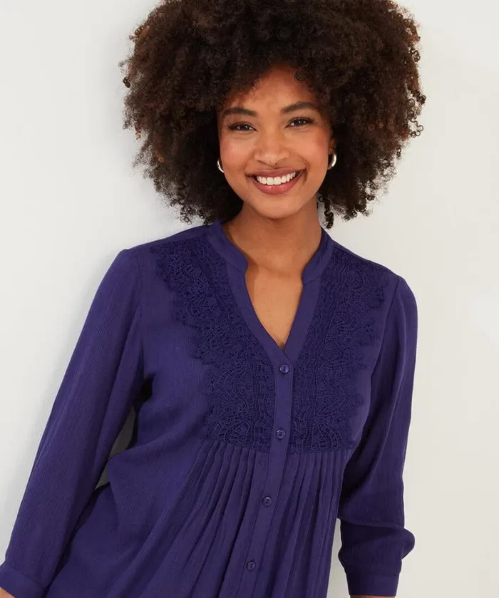 Joe Browns Tops Tunics and Blouses Women Lovely Lace Trim Blouse Deep Purple Joe Browns Tops Tunics and Blouses Women Lovely Lace Trim Blouse Deep Purple