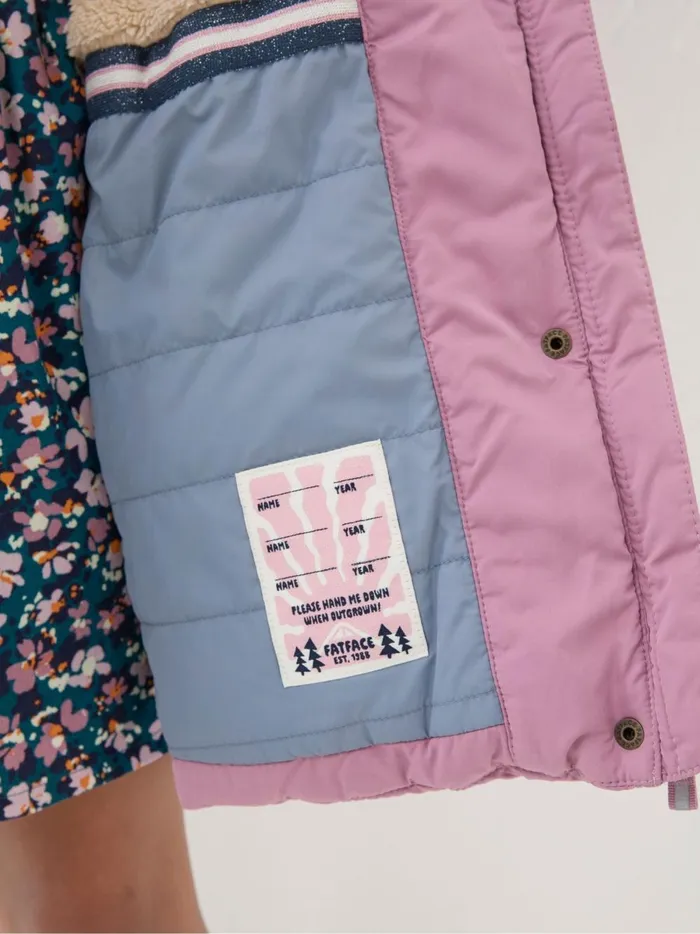 Kids Coats and Jackets Fat Face Lily Dusky Purple Waterproof Longline Padded Coat