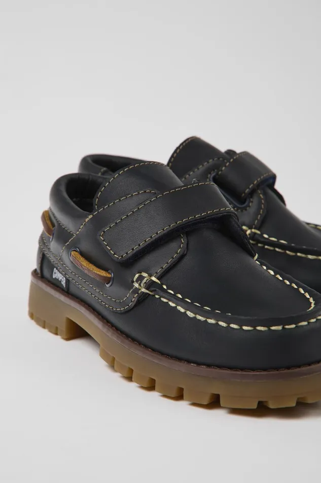 Kids Compas Dark Blue Leather Shoes For Kids Camper Hook And Loop