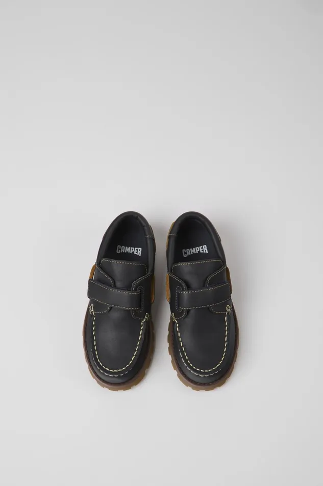 Kids Compas Dark Blue Leather Shoes For Kids Camper Hook And Loop Kids Compas Dark Blue Leather Shoes For Kids Camper Hook And Loop