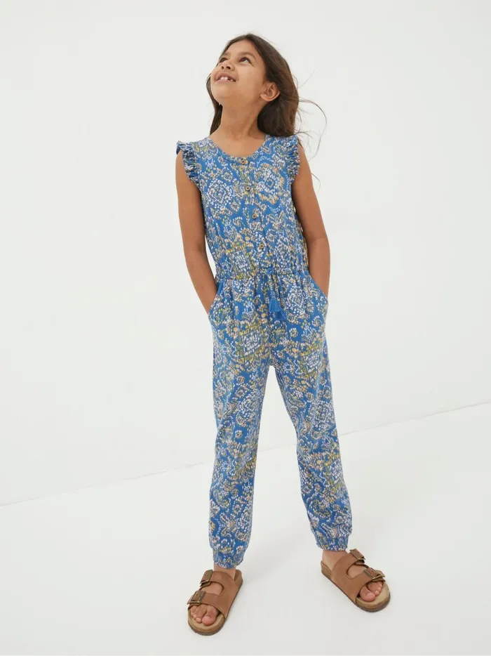 Kids Jumpsuits and Playsuits Fat Face Blue Aztec Jersey Printed Jumpsuit