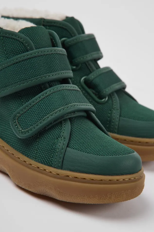 Kids Kiddo Green Leather And Textile Ankle Boots For Kids Camper Boots