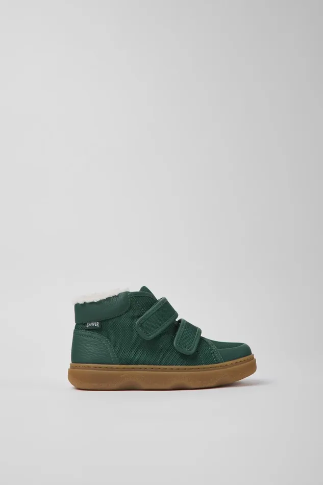 Kids Kiddo Green Leather And Textile Ankle Boots For Kids Camper Boots Kids Kiddo Green Leather And Textile Ankle Boots For Kids Camper Boots
