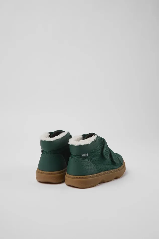 Kids Kiddo Green Leather And Textile Ankle Boots For Kids Camper Boots Kids Kiddo Green Leather And Textile Ankle Boots For Kids Camper Boots