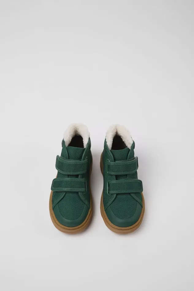 Kids Kiddo Green Leather And Textile Ankle Boots For Kids Camper Boots Kids Kiddo Green Leather And Textile Ankle Boots For Kids Camper Boots