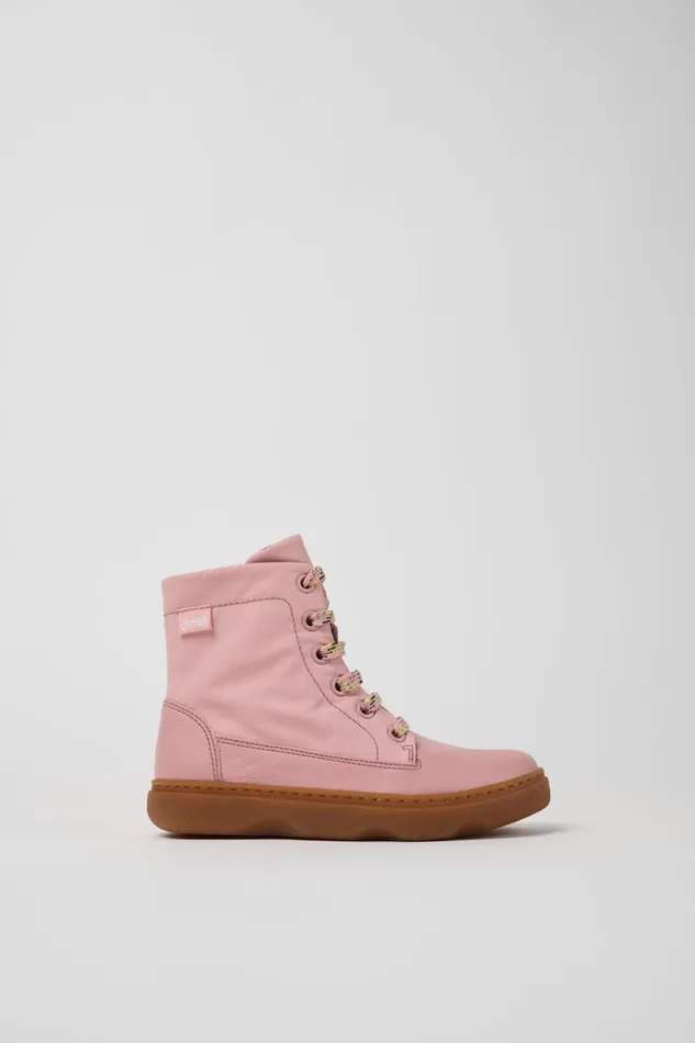 Kids Kiddo Pink Leather And Textile Ankle Boots For Kids Camper Boots Kids Kiddo Pink Leather And Textile Ankle Boots For Kids Camper Boots