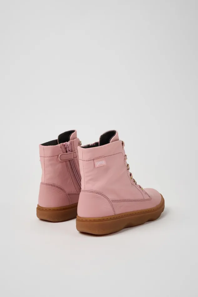 Kids Kiddo Pink Leather And Textile Ankle Boots For Kids Camper Boots Kids Kiddo Pink Leather And Textile Ankle Boots For Kids Camper Boots