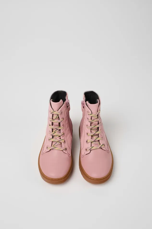 Kids Kiddo Pink Leather And Textile Ankle Boots For Kids Camper Boots Kids Kiddo Pink Leather And Textile Ankle Boots For Kids Camper Boots