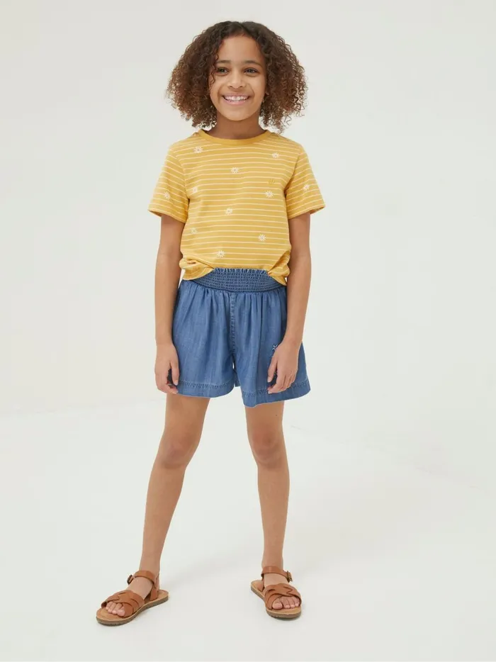 Kids Shorts Fat Face Blue Embroidered Chambray Flippy Shorts