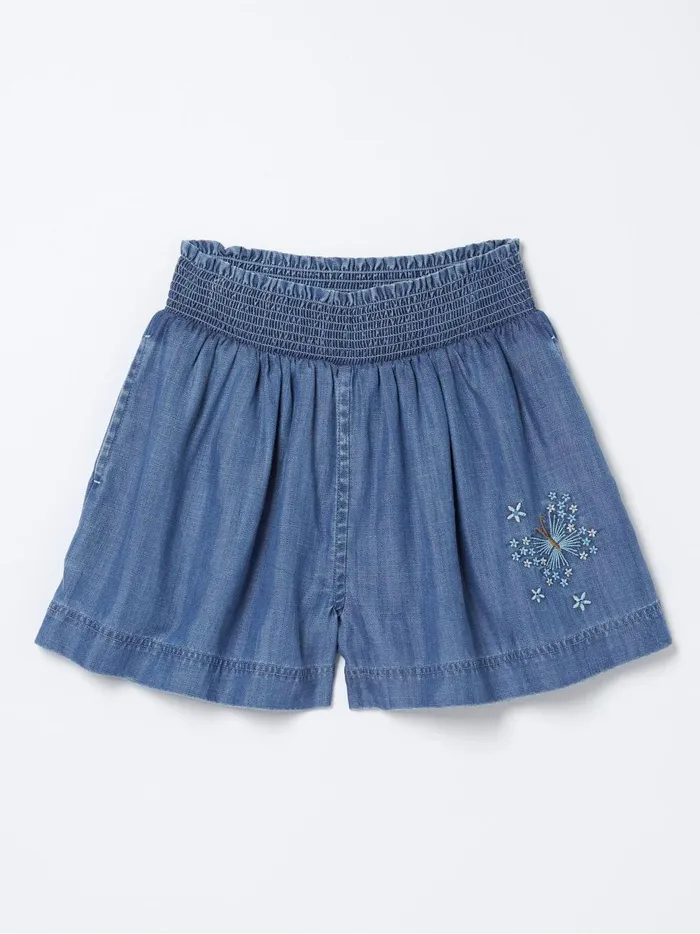 Kids Shorts Fat Face Blue Embroidered Chambray Flippy Shorts