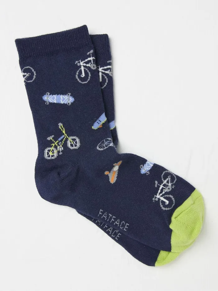 Kids Socks Fat Face Blue Bike and Skate Socks 1 Pack