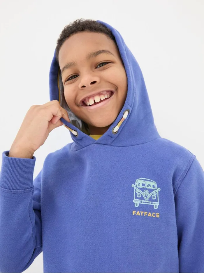 Kids Sweatshirts and Hoodies Fat Face Blue Graphic Popover Hoodie