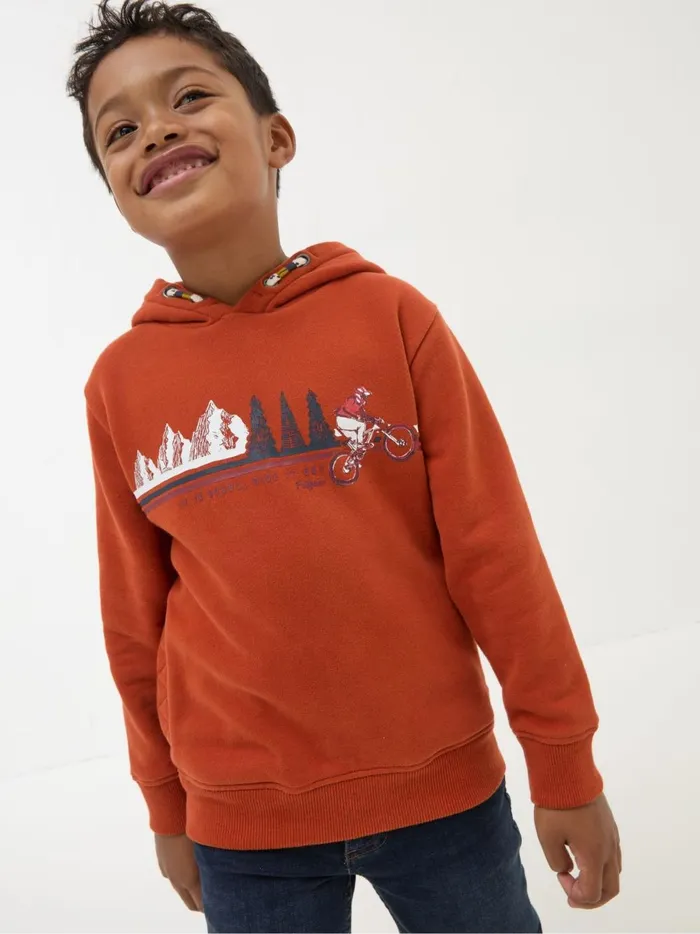 Kids Sweatshirts and Hoodies Fat Face Orange Graphic Hoodie