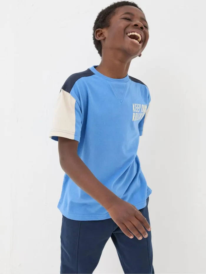 Kids TShirts and Polos Fat Face Blue Colourblock Jersey TShirt
