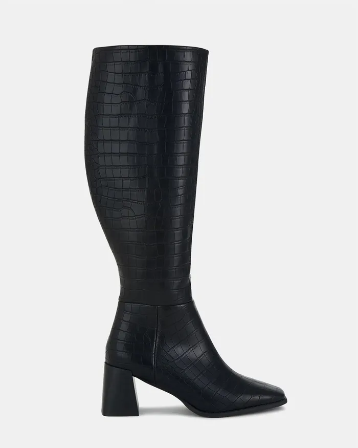 Knee High Boots ORVA Black Croc 8211 NOVO Shoes Women