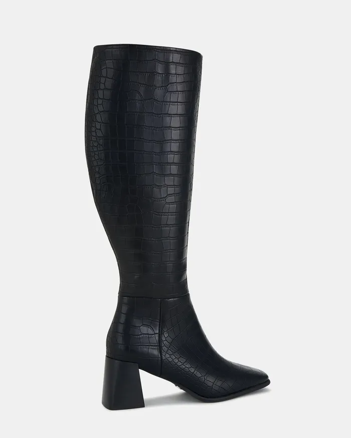 Knee High Boots ORVA Black Croc 8211 NOVO Shoes Women