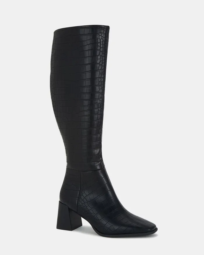 Knee High Boots ORVA Black Croc 8211 NOVO Shoes Women