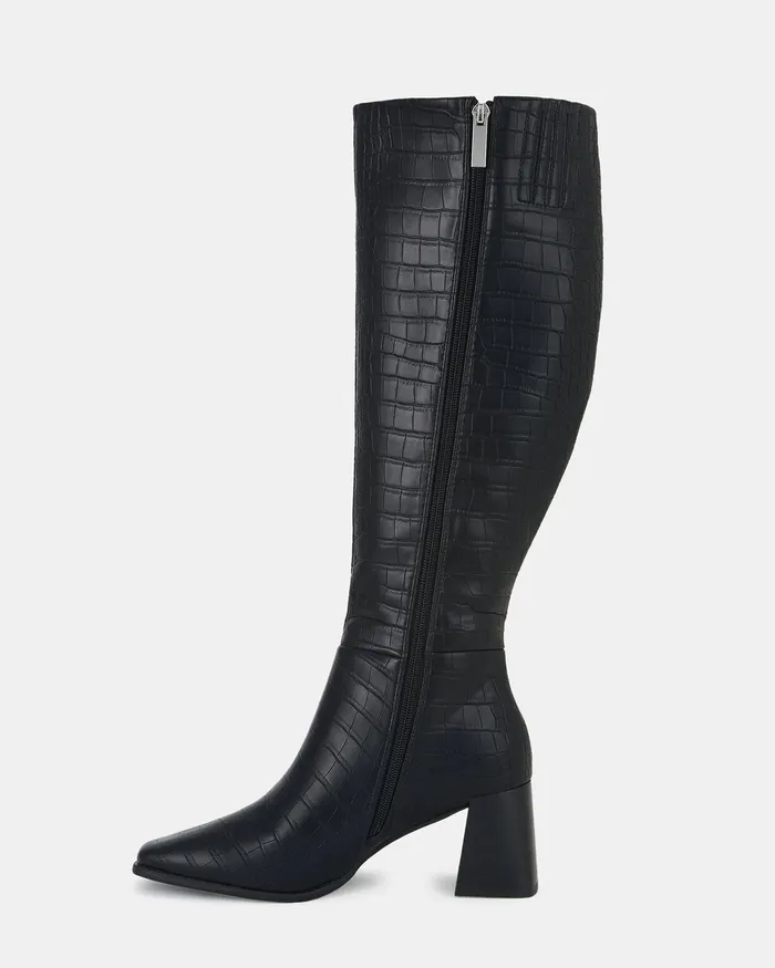 Knee High Boots ORVA Black Croc 8211 NOVO Shoes Women