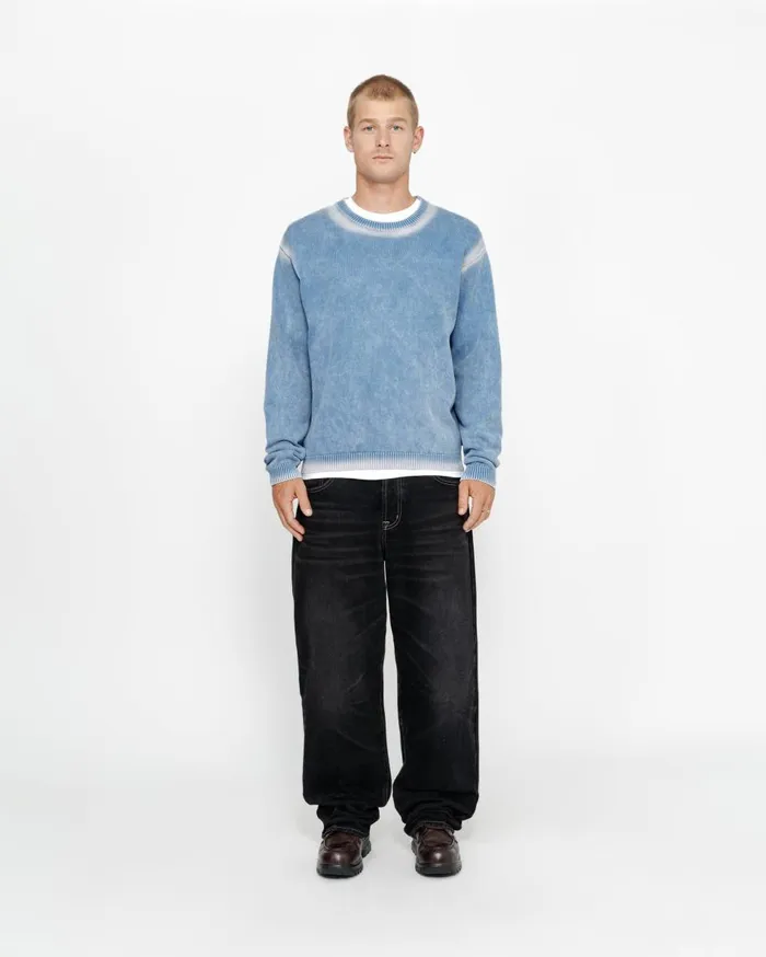 Knits MenWomen Stussy FADED COTTON KNIT CREW Blue