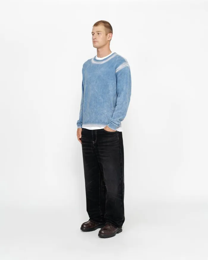 Knits MenWomen Stussy FADED COTTON KNIT CREW Blue