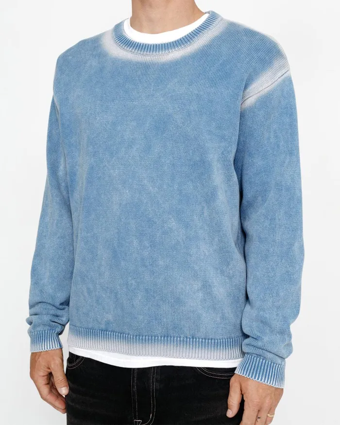 Knits MenWomen Stussy FADED COTTON KNIT CREW Blue