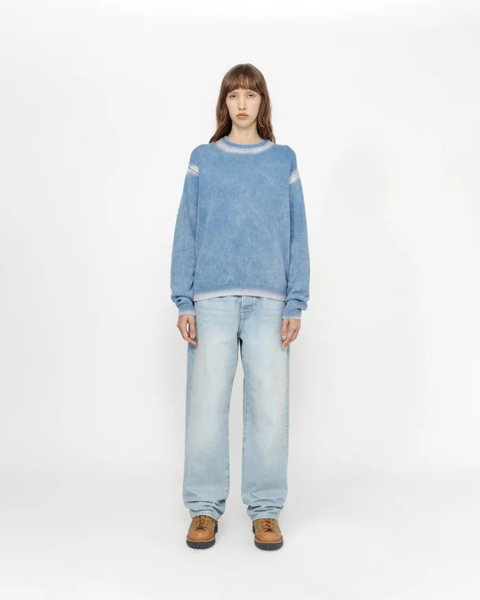 Knits MenWomen Stussy FADED COTTON KNIT CREW Blue