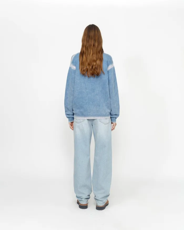 Knits MenWomen Stussy FADED COTTON KNIT CREW Blue
