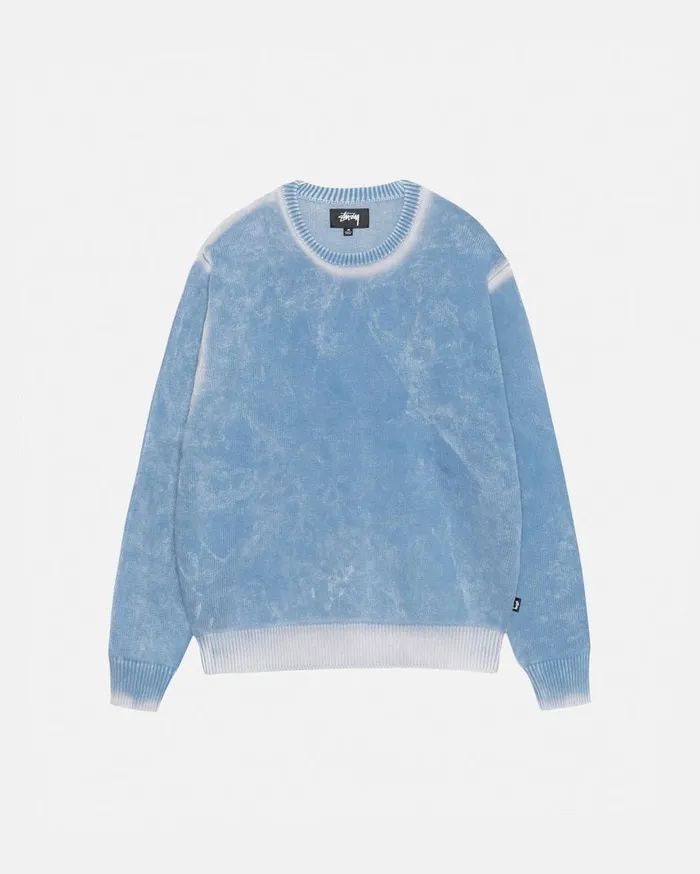 Knits MenWomen Stussy FADED COTTON KNIT CREW Blue