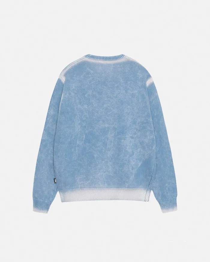Knits MenWomen Stussy FADED COTTON KNIT CREW Blue