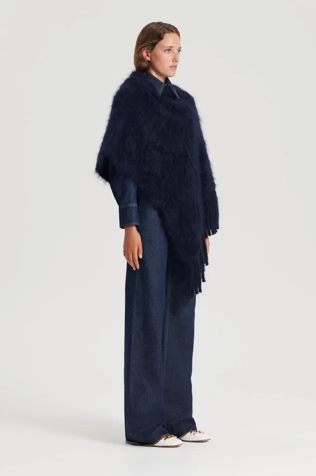 Knitwear Women Scanlan Theodore BRUSHED FRINGED CAPE Navy Knitwear Women Scanlan Theodore BRUSHED FRINGED CAPE Navy