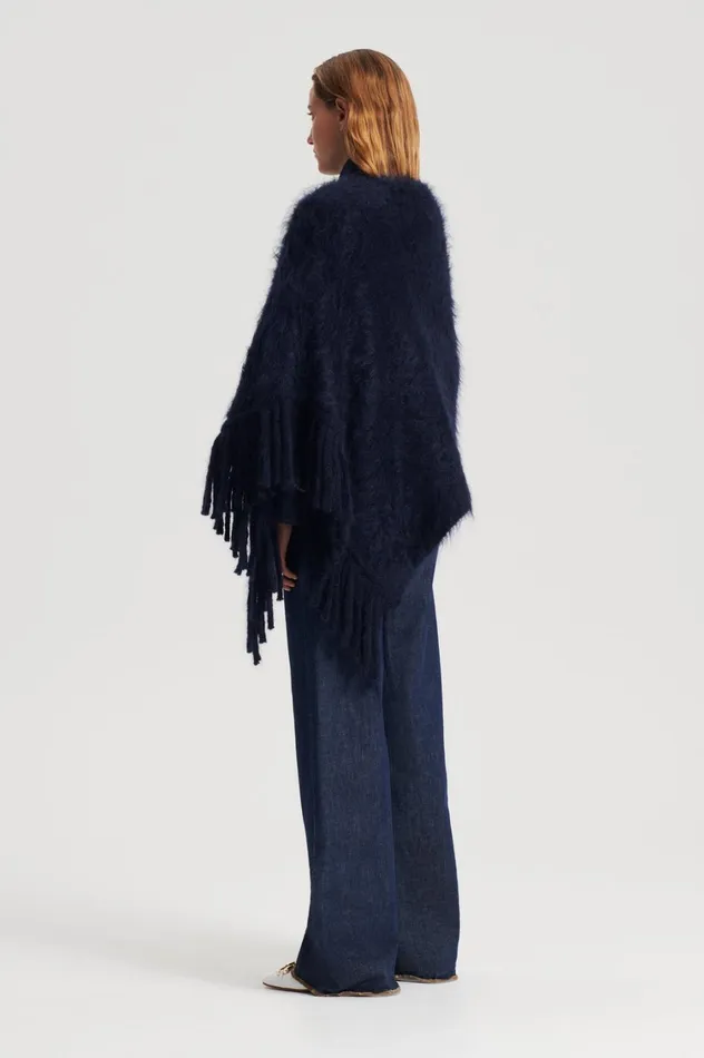 Knitwear Women Scanlan Theodore BRUSHED FRINGED CAPE Navy Knitwear Women Scanlan Theodore BRUSHED FRINGED CAPE Navy