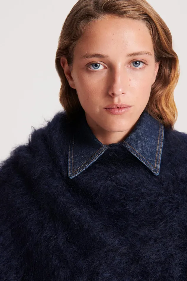 Knitwear Women Scanlan Theodore BRUSHED FRINGED CAPE Navy Knitwear Women Scanlan Theodore BRUSHED FRINGED CAPE Navy