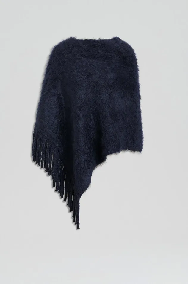 Knitwear Women Scanlan Theodore BRUSHED FRINGED CAPE Navy Knitwear Women Scanlan Theodore BRUSHED FRINGED CAPE Navy
