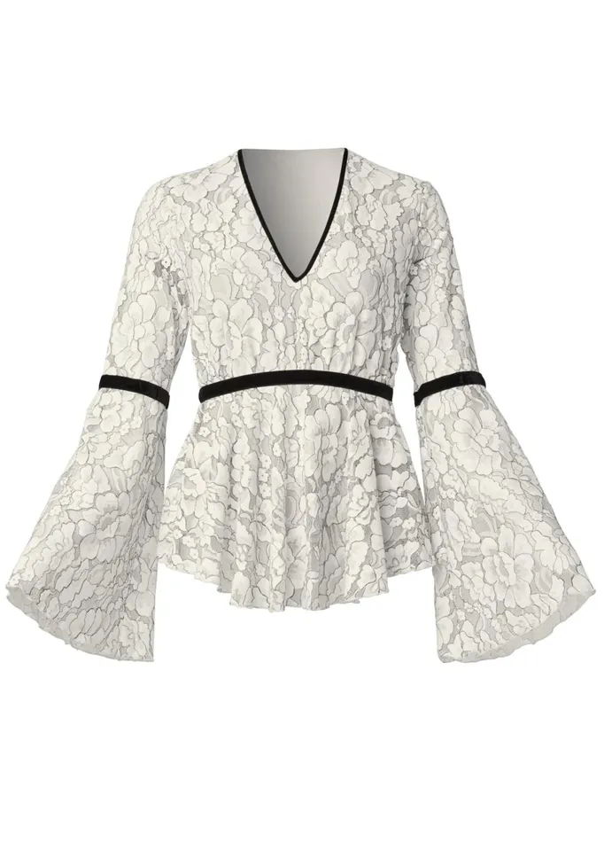 LACE BELL SLEEVE TOP Off White Multi Women VENUS Night Out Tops