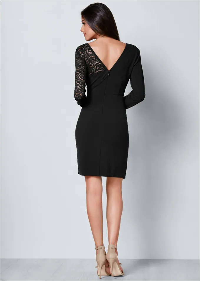 LACE SURPLICE DETAIL DRESS Black Women VENUS Midi Dresses