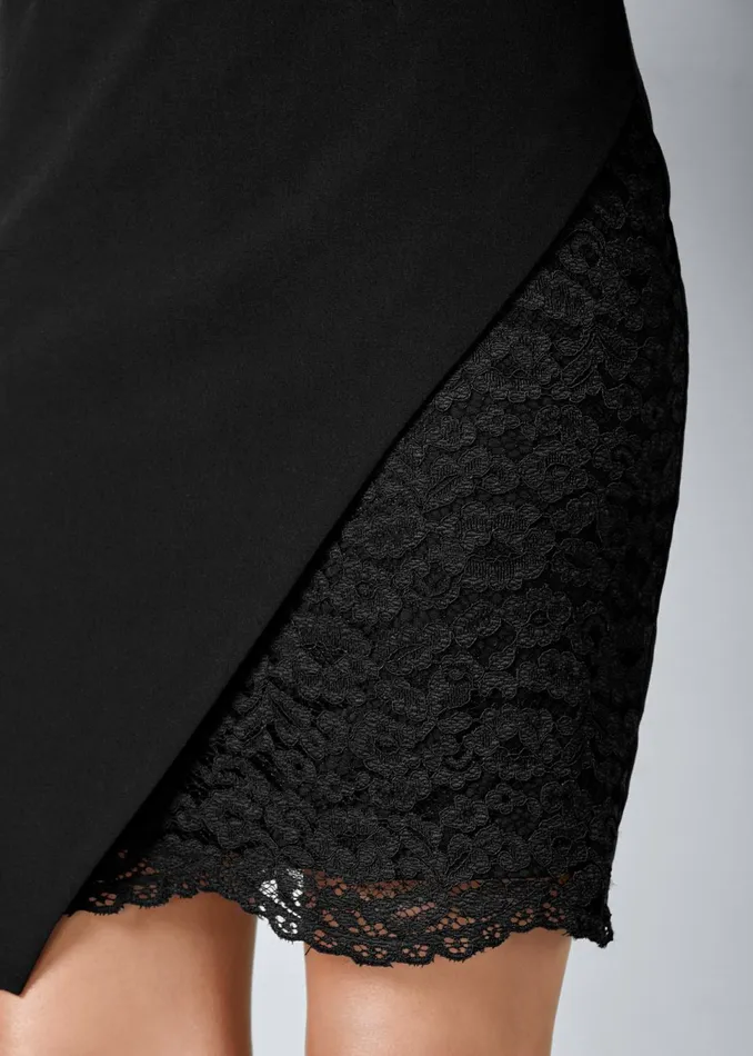 LACE SURPLICE DETAIL DRESS Black Women VENUS Midi Dresses