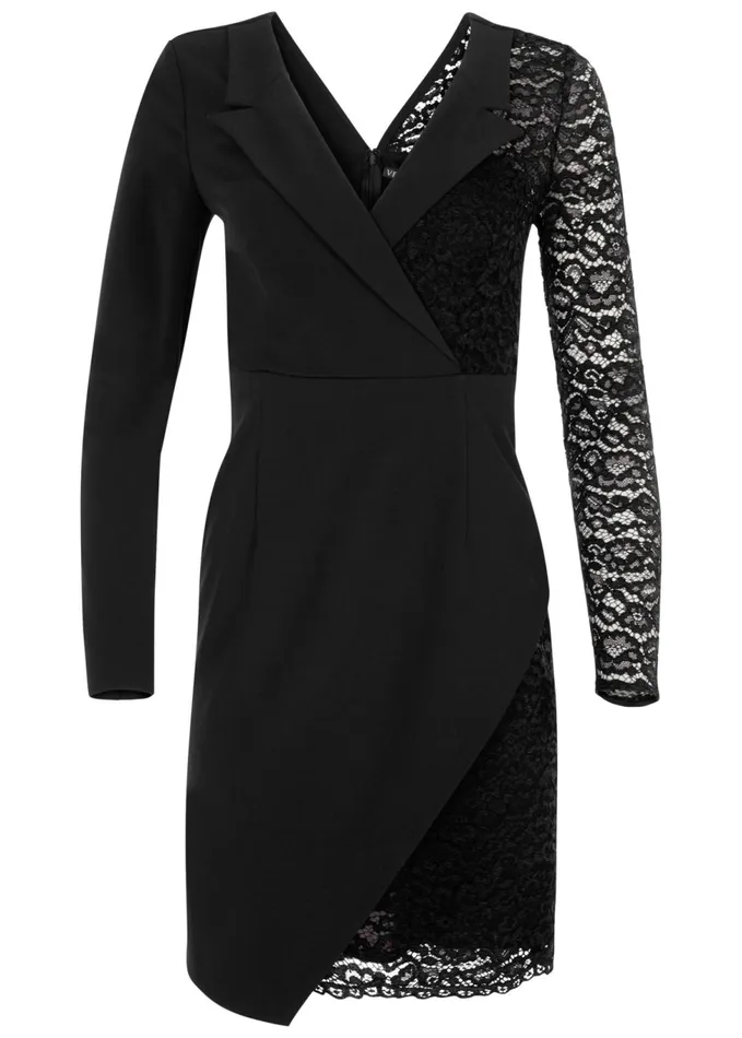 LACE SURPLICE DETAIL DRESS Black Women VENUS Midi Dresses