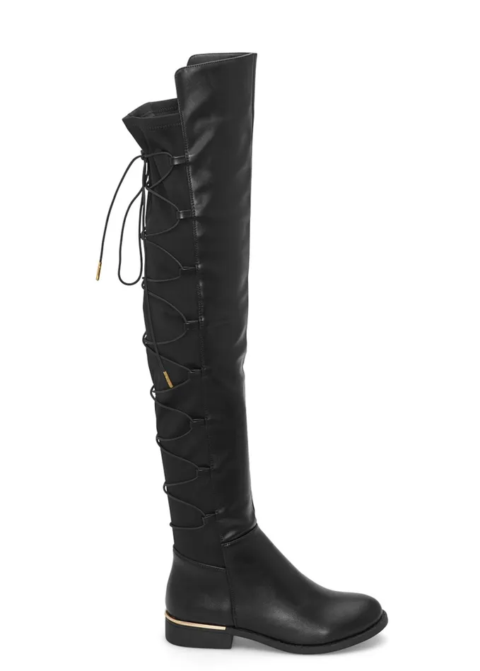 LaceUp Back Detail Boots Black Women VENUS Boots and Booties