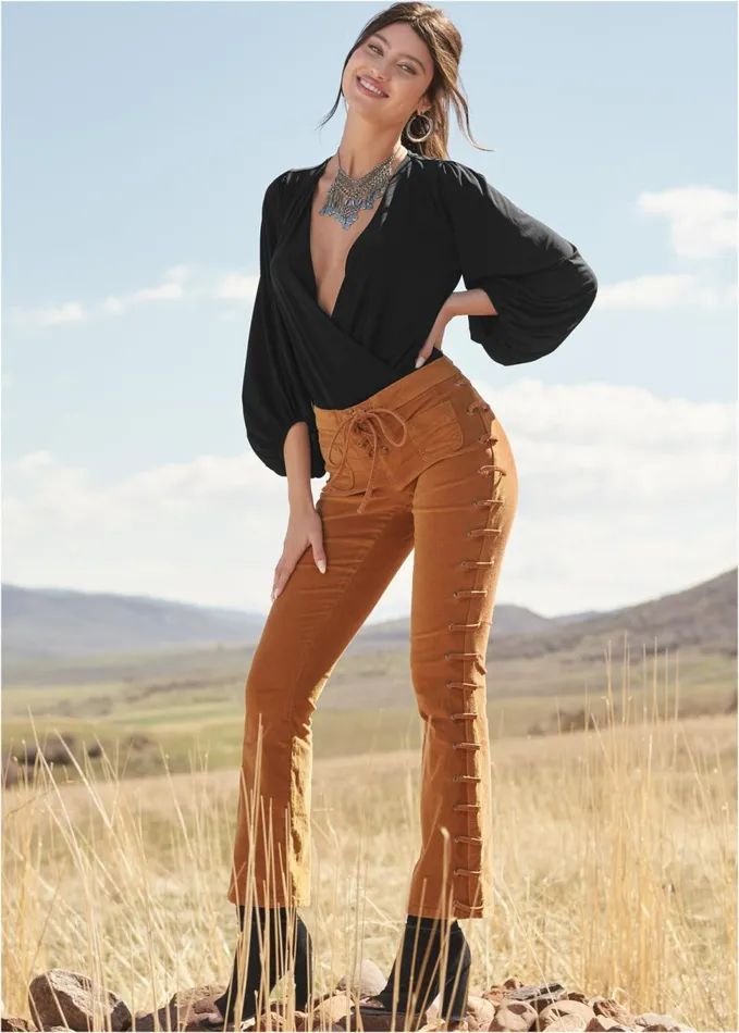 LaceUp Corduroy Pants Camel Women VENUS Casual