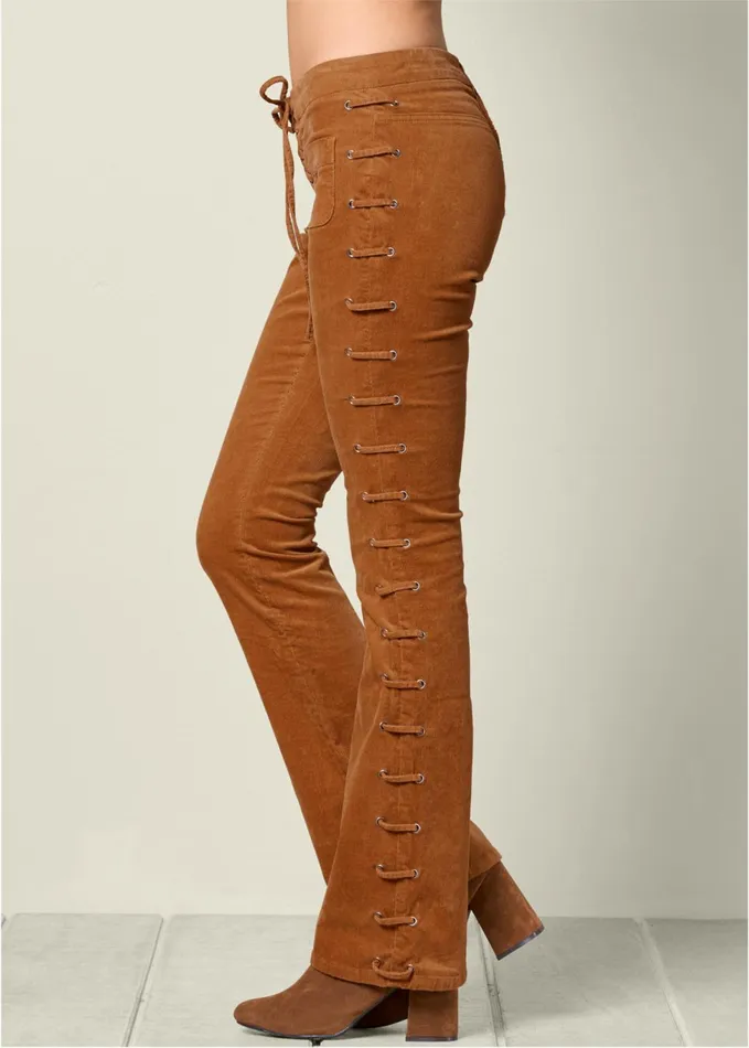 LaceUp Corduroy Pants Camel Women VENUS Casual