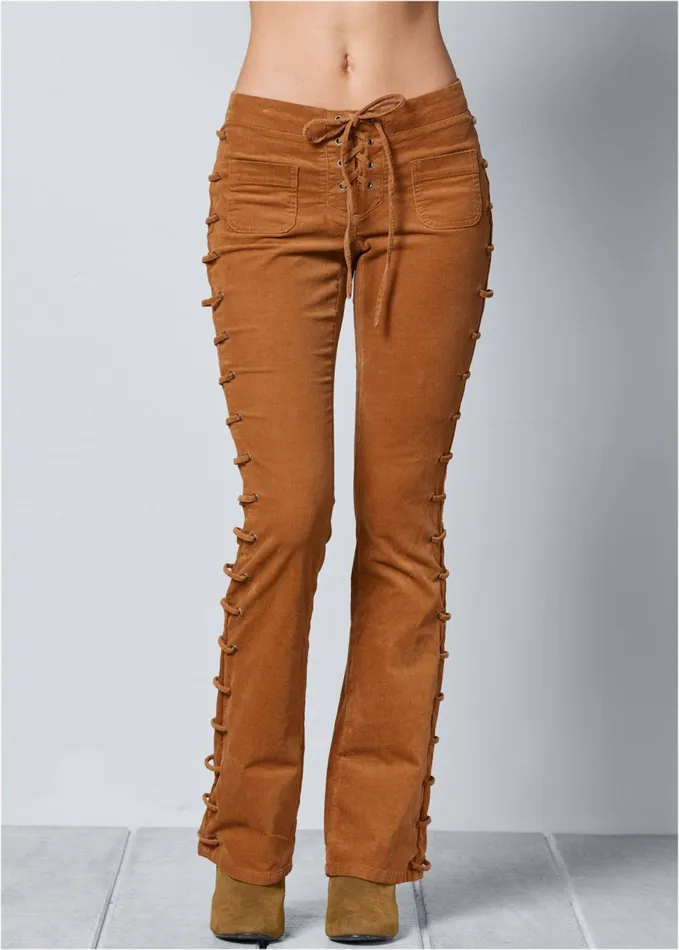 LaceUp Corduroy Pants Camel Women VENUS Casual