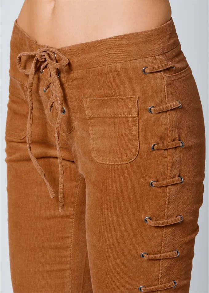 LaceUp Corduroy Pants Camel Women VENUS Casual