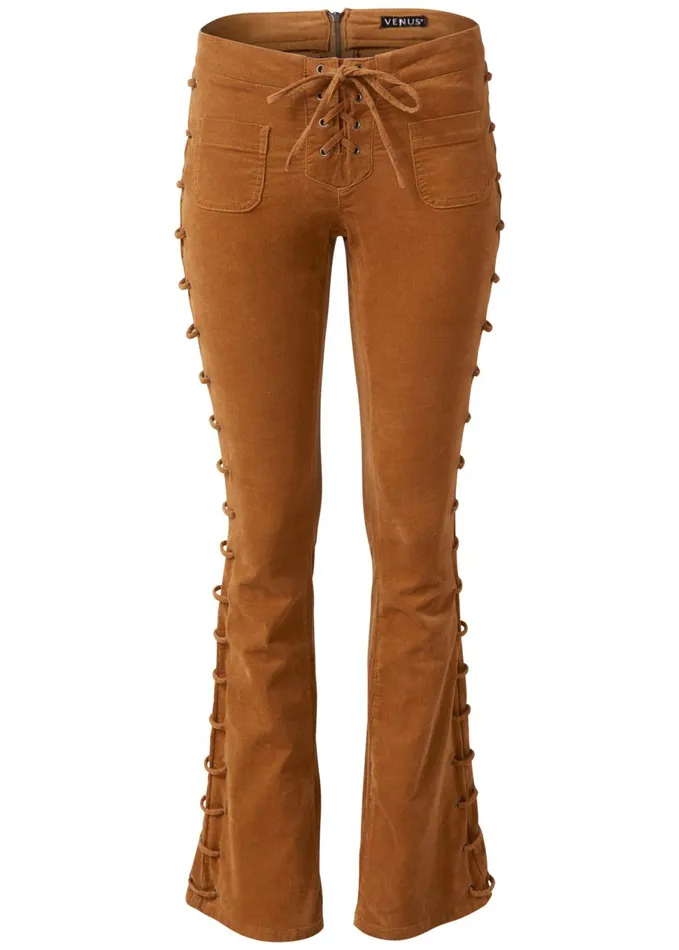 LaceUp Corduroy Pants Camel Women VENUS Casual