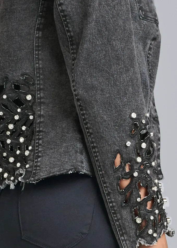 LASER CUT DENIM JACKET Black Denim Women VENUS Denim
