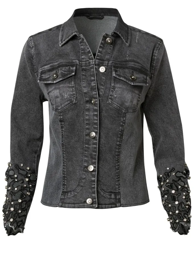 LASER CUT DENIM JACKET Black Denim Women VENUS Denim