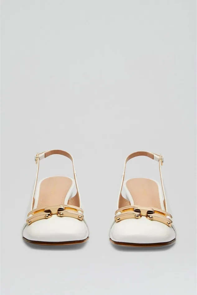 Leather Women Scanlan Theodore GOLD TRIM SLINGBACK 55 White Leather Women Scanlan Theodore GOLD TRIM SLINGBACK 55 White