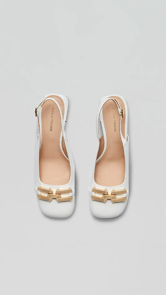 Leather Women Scanlan Theodore GOLD TRIM SLINGBACK 55 White Leather Women Scanlan Theodore GOLD TRIM SLINGBACK 55 White